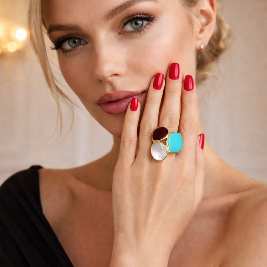 Italian Design Ippolita Ring Stunning Precious Stones with 18k Yellow Gold