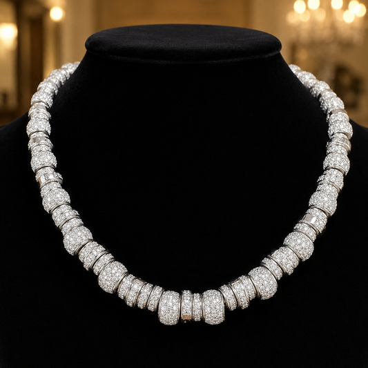 Vintage Platinum Pavé Diamond Station Necklace | ~20ct | Barrel Links | 97.7g | 15"