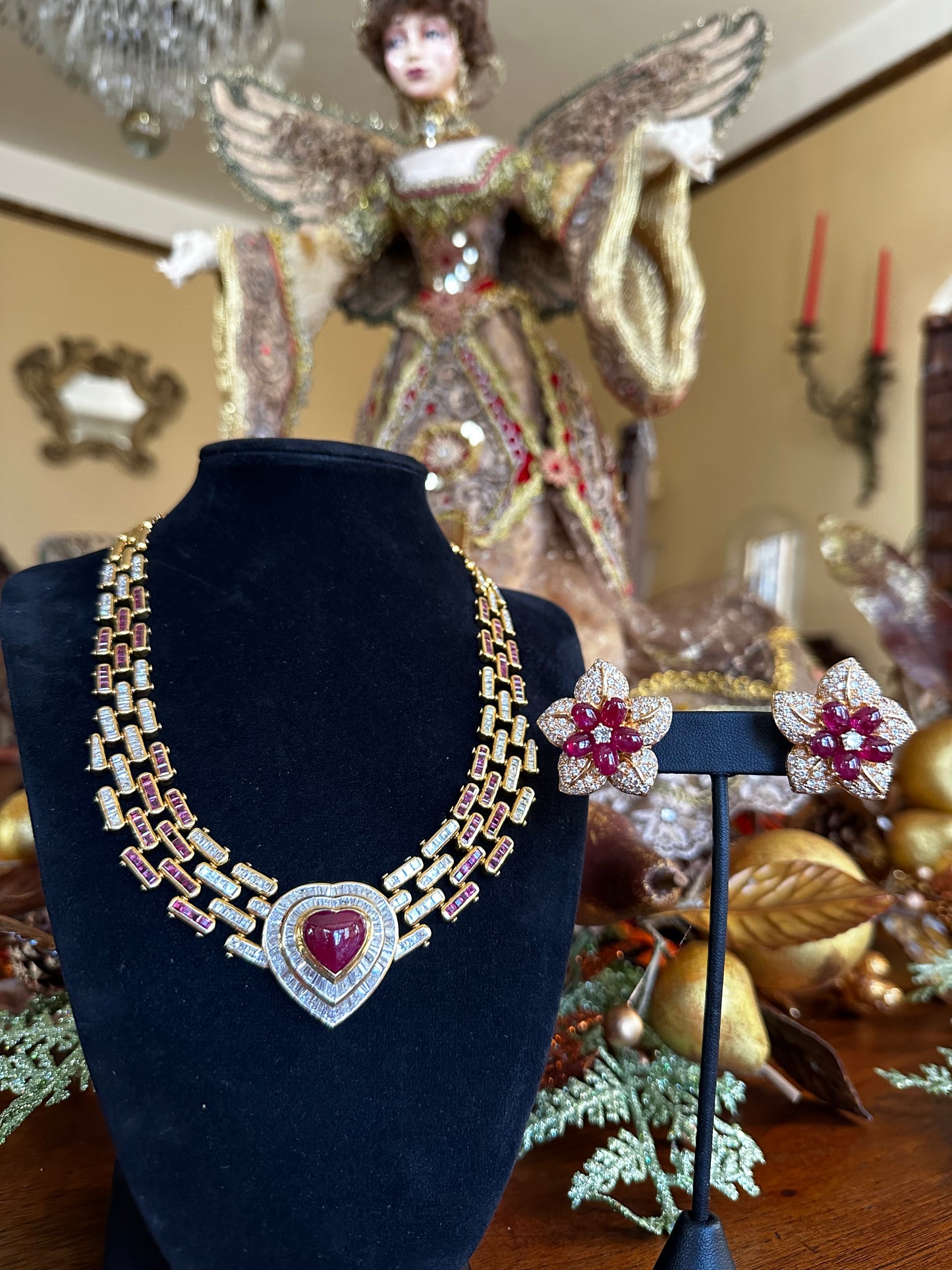 Burma No Heat Heart Ruby and Diamond Necklace 18k