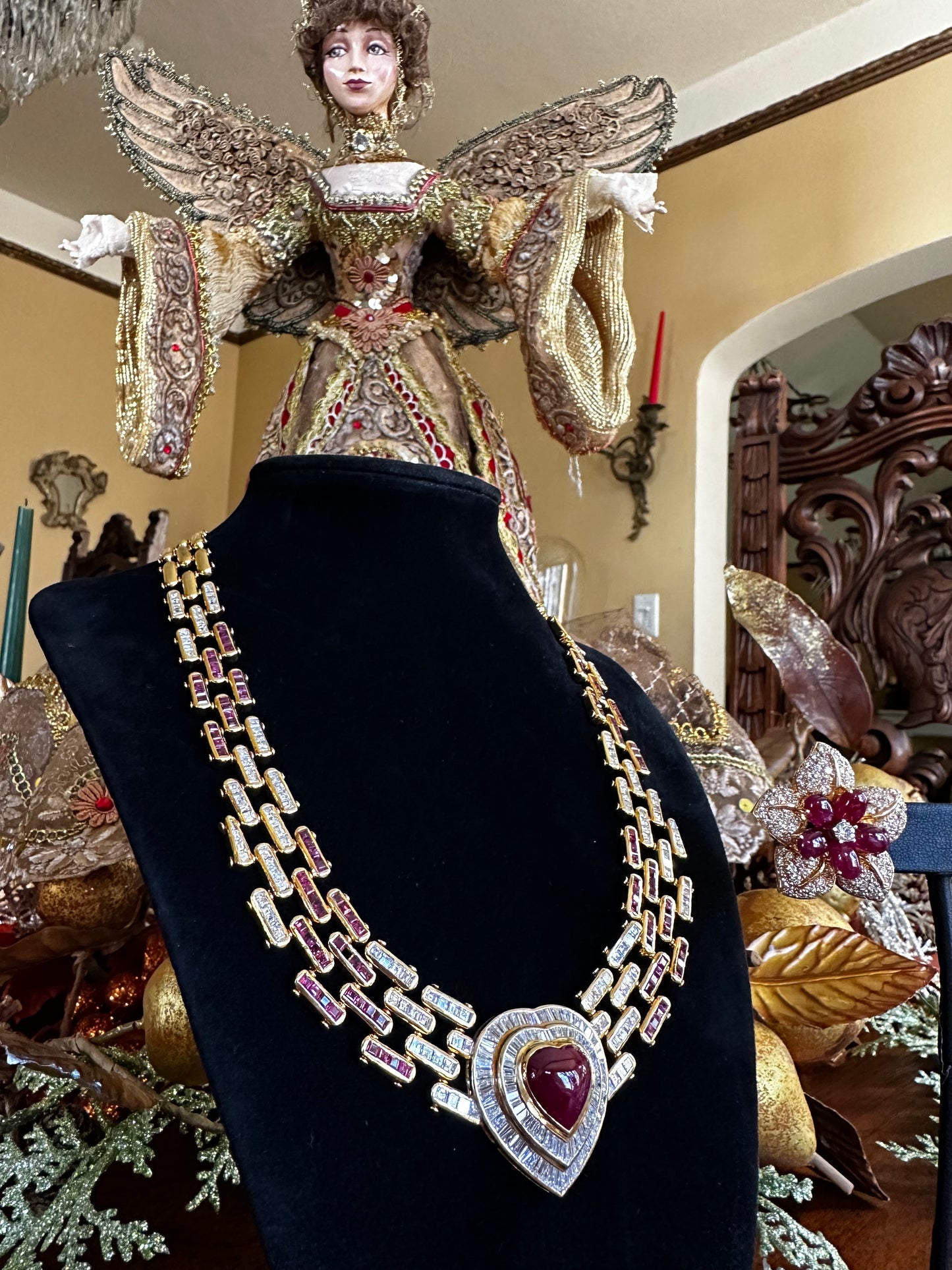 Burma No Heat Heart Ruby and Diamond Necklace 18k