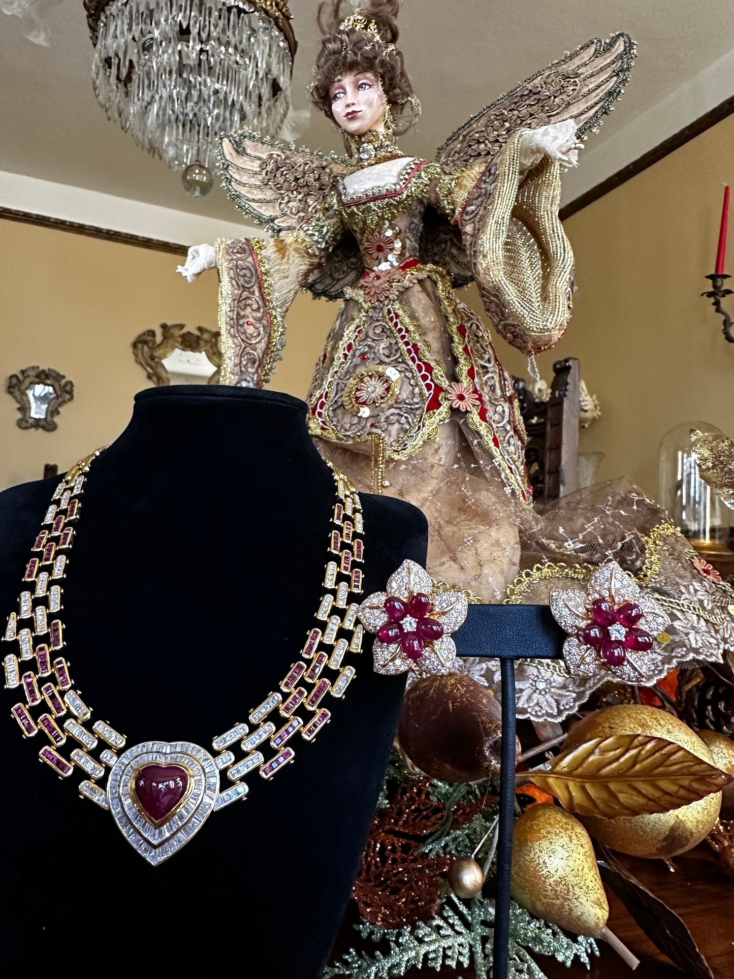 Burma No Heat Heart Ruby and Diamond Necklace 18k