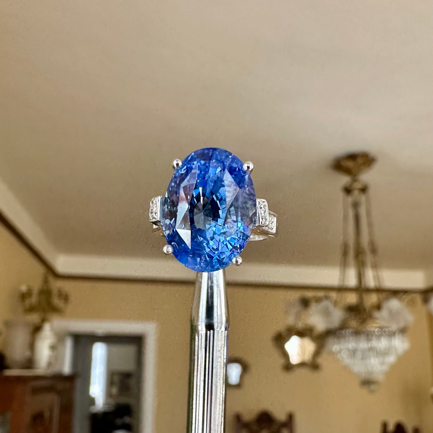 13.01 GIA Ceylon No Heat Oval Cut Sapphire Diamond 18k Ring