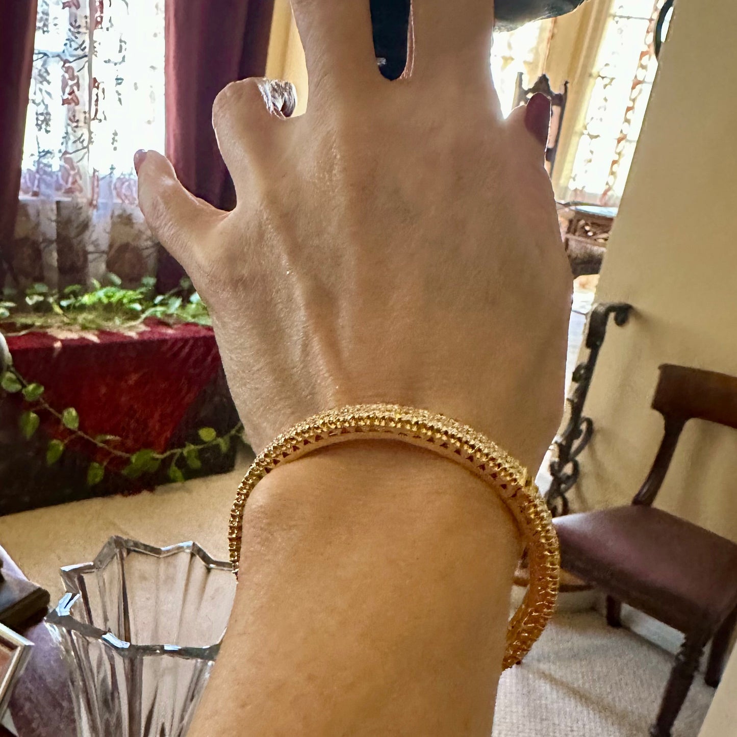 Chic Double Row Diamond Bangle Bracelet 18k Yellow Gold