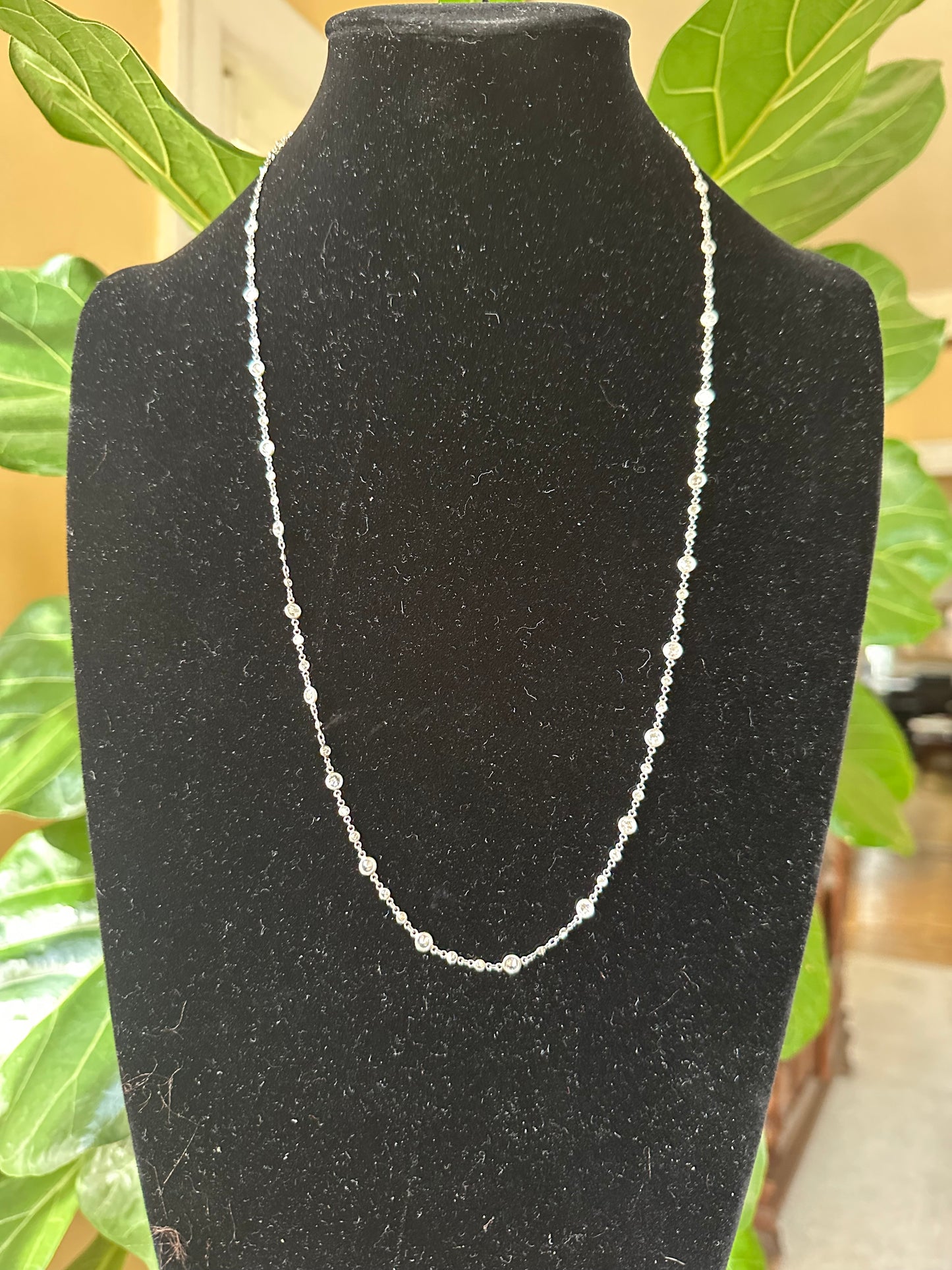 Vintage Estate Bezel Set Diamonds By The Yard Necklace 9 Carats Platinum 28"