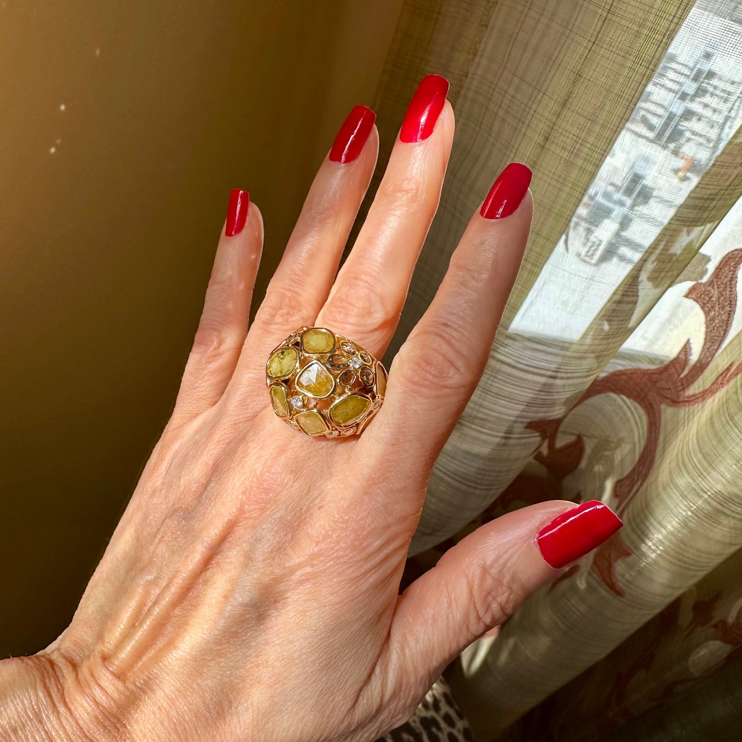 Organic Rough, Rose Cut & Round Brilliant Cut Dome Diamond Ring 18k