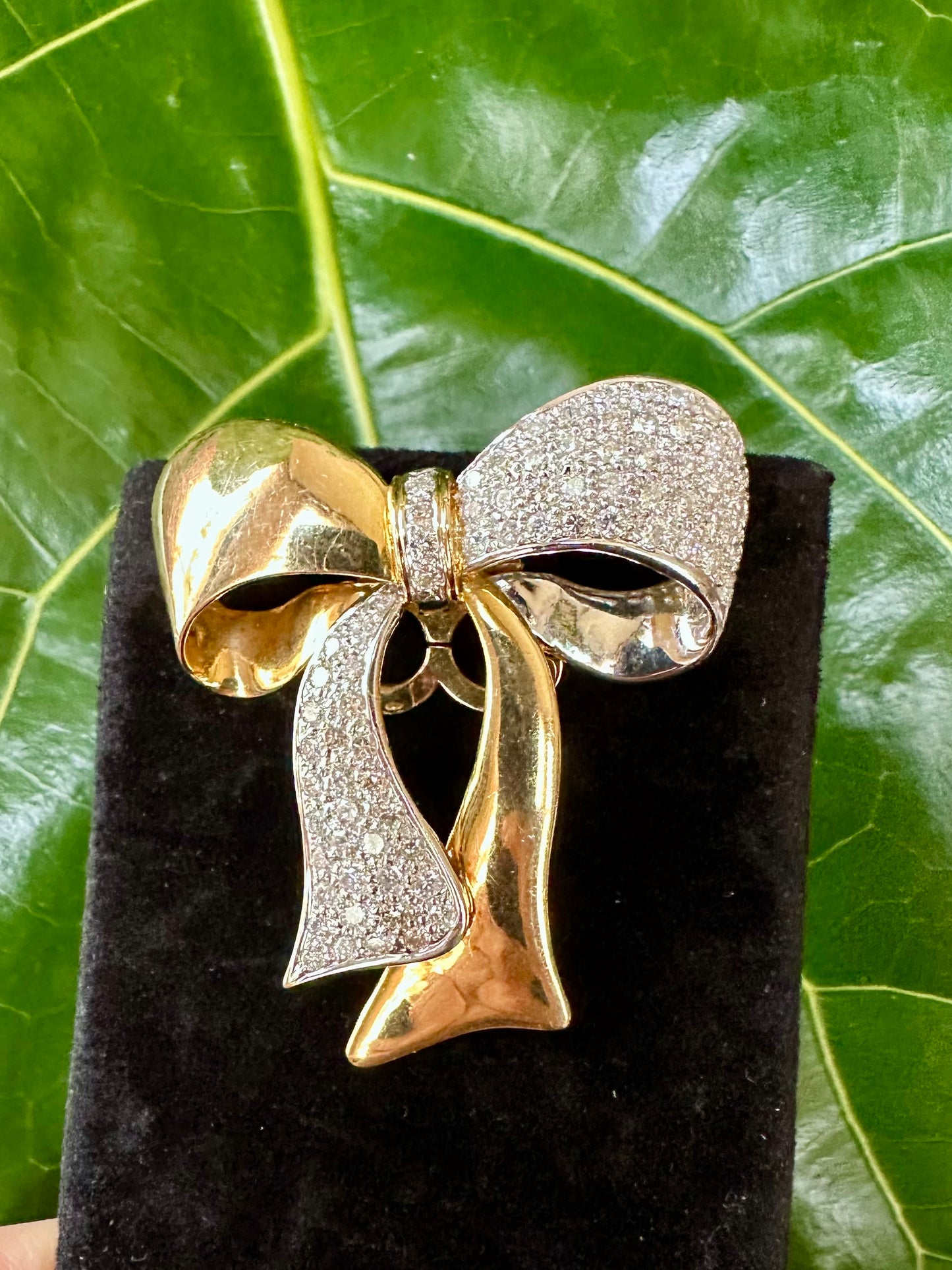 Vintage Diamond Bow Brooch 14k