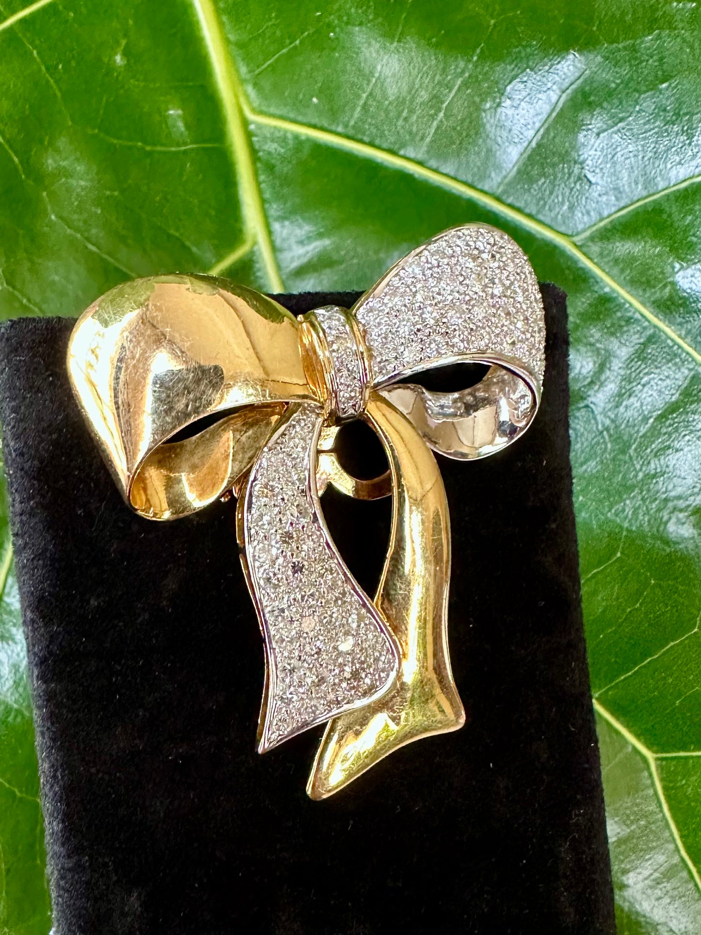Vintage Diamond Bow Brooch 14k