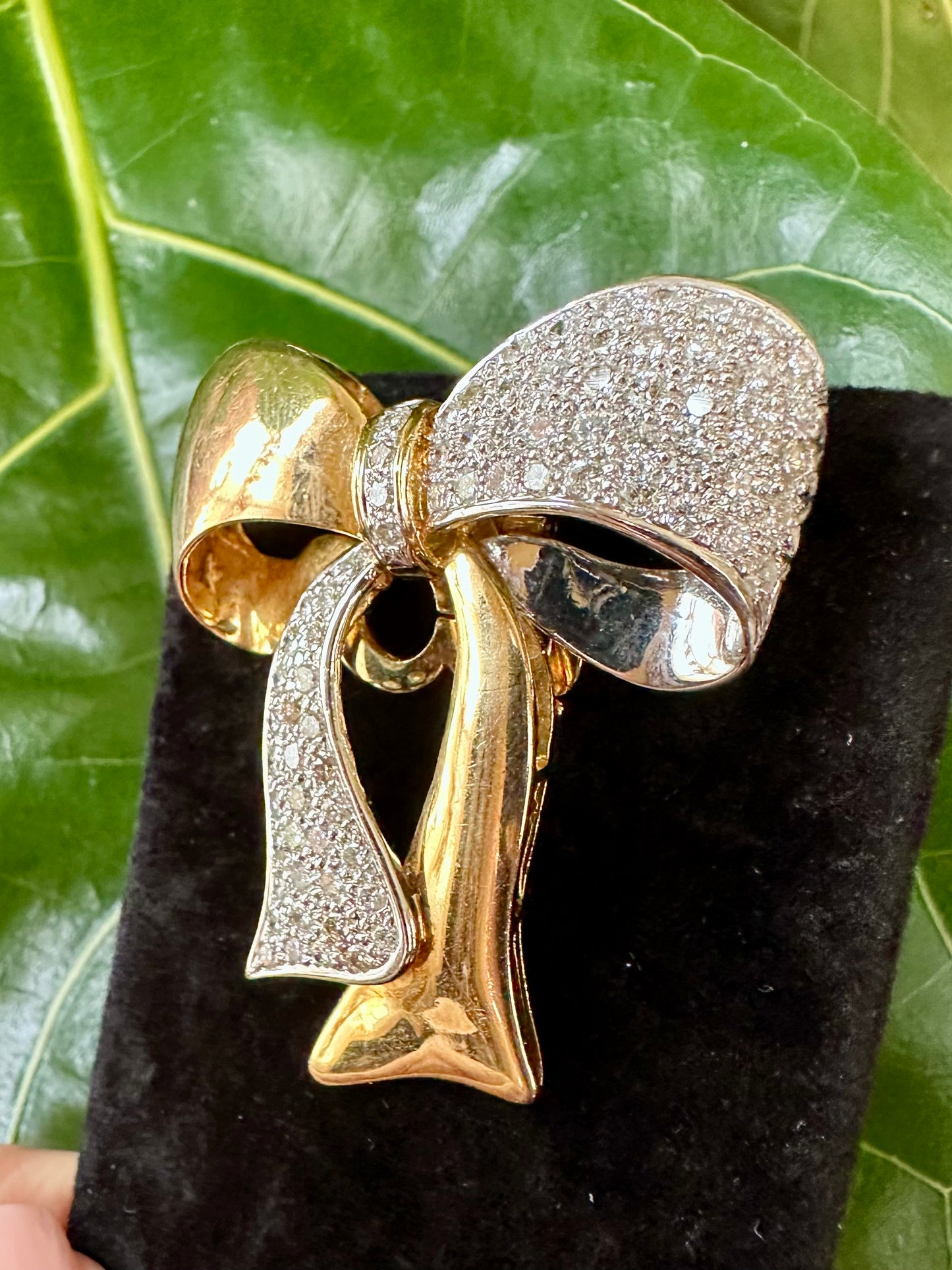 Vintage Diamond Bow Brooch 14k