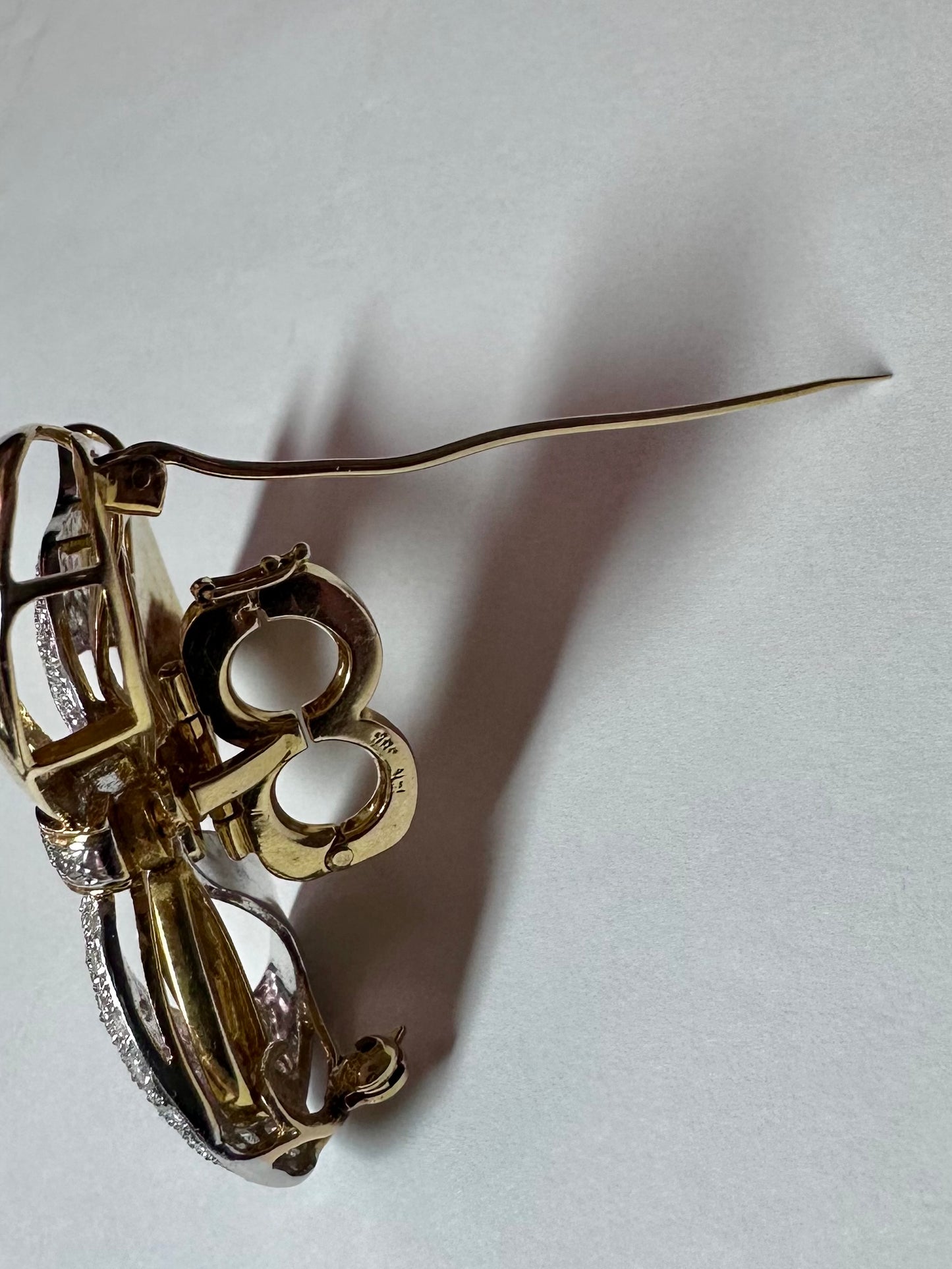 Vintage Diamond Bow Brooch 14k