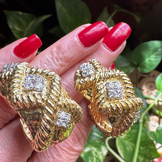 David Webb Case Knoot Diamond Earrings 18k