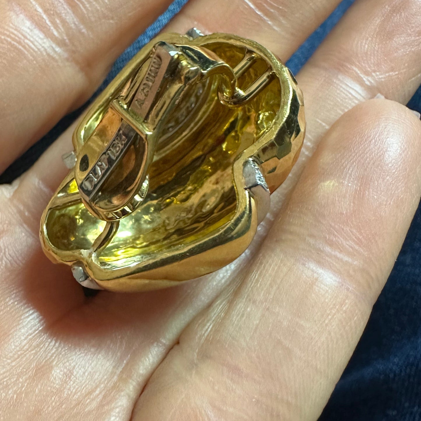 Andrew Clunn Hammered 18k Yellow Gold & Diamond Bombé Earrings | 43.3g | Clip-On | Signed