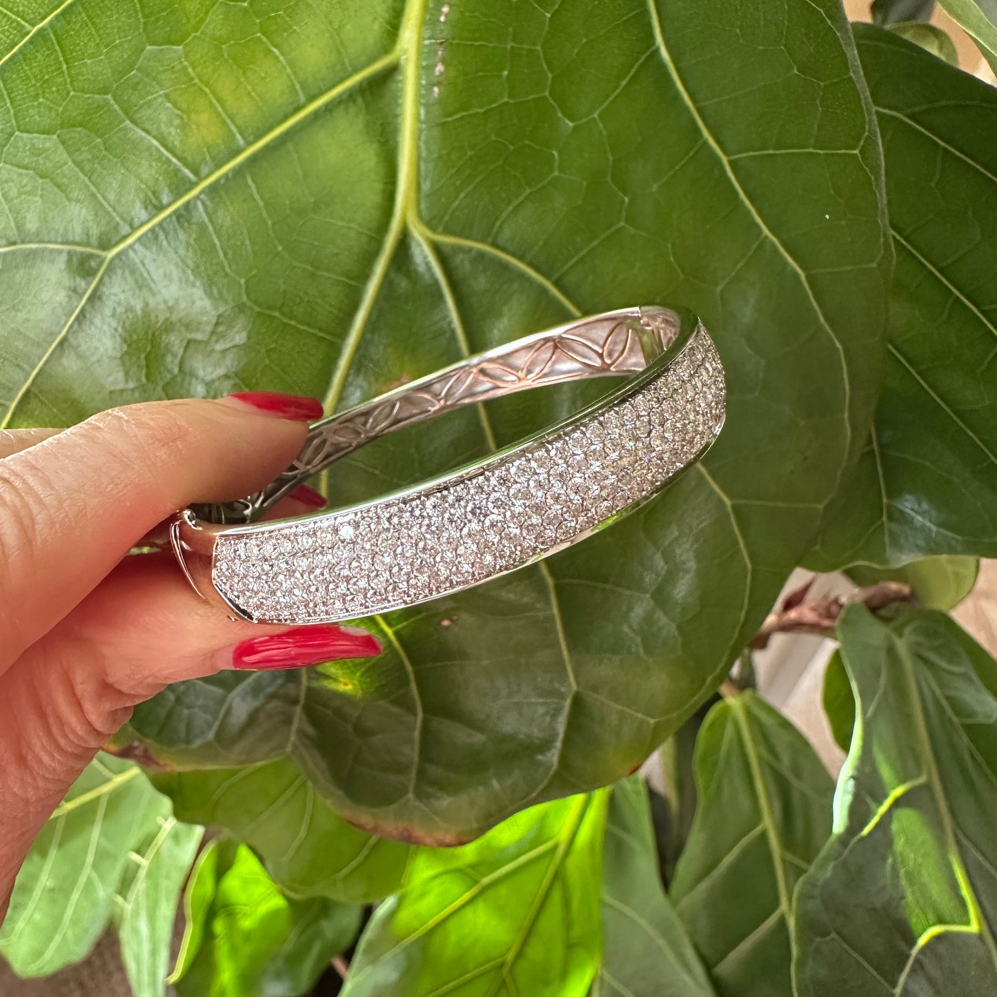 Diamond Pavé Bangle Bracelet – 4.67ct G-H SI 18k White Gold