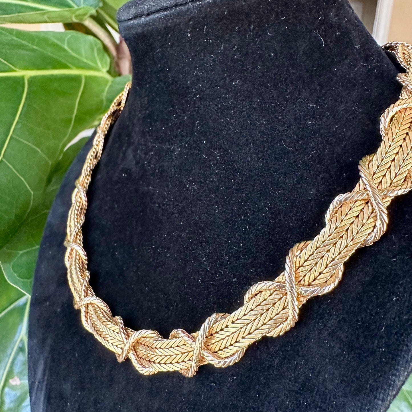 Vintage Rare French Braid on Braid with Rope Necklace 18k Yellow Gold