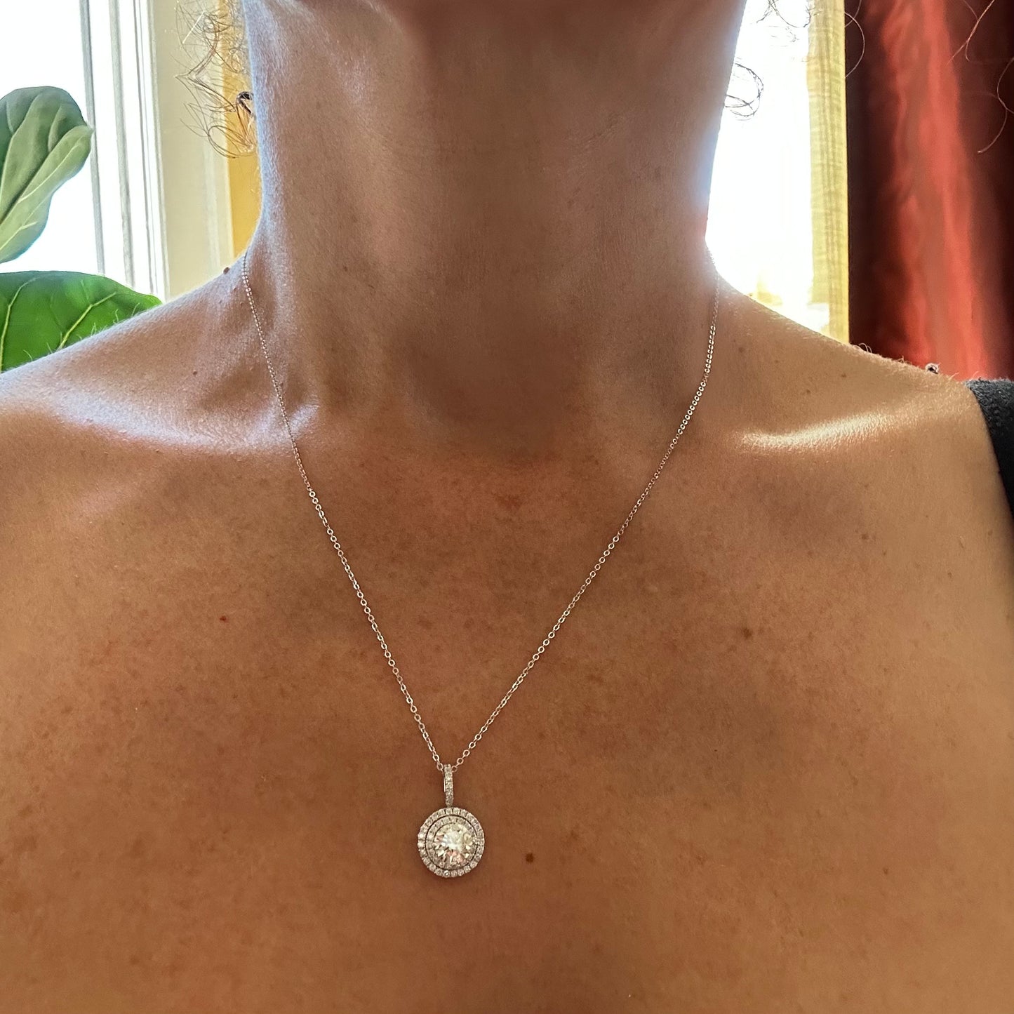 Double Halo Diamond Necklace in White Gold