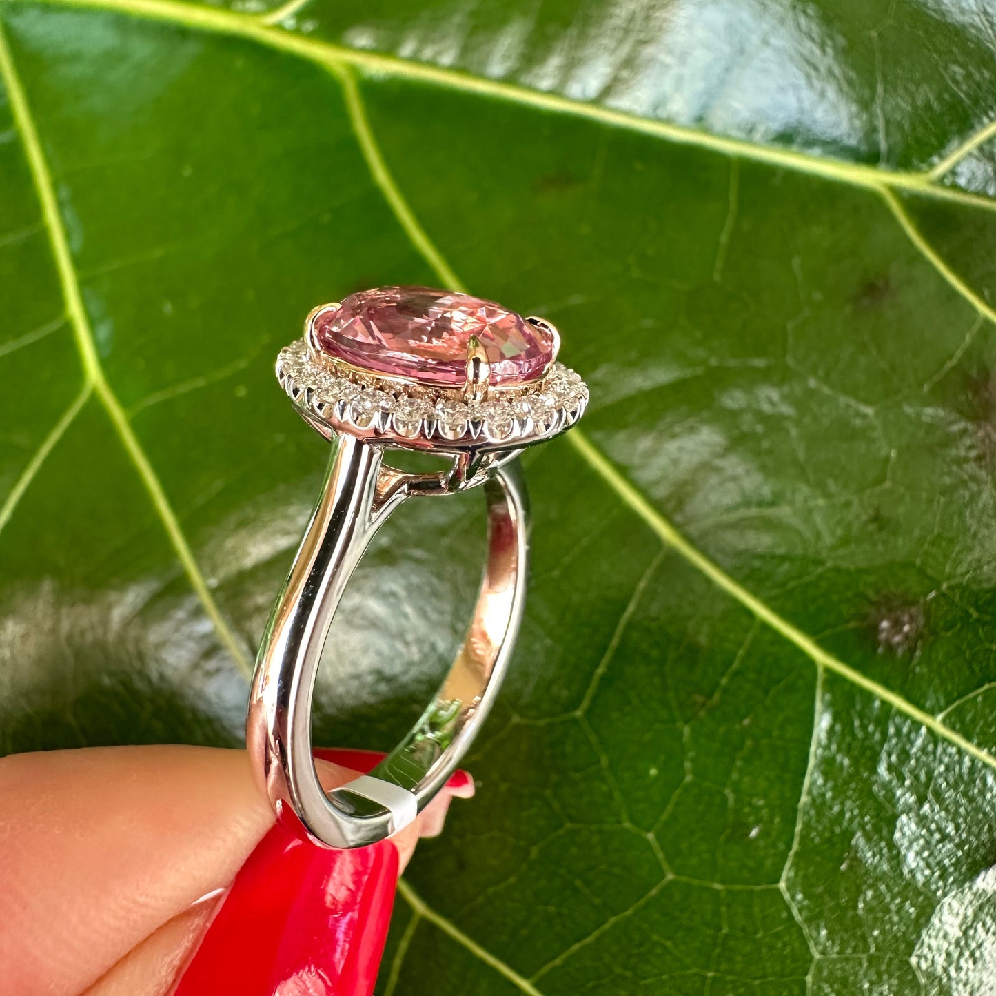 GIA Certified Padparadscha Sapphire Ring – 4.07ct Oval Diamond Halo Platinum