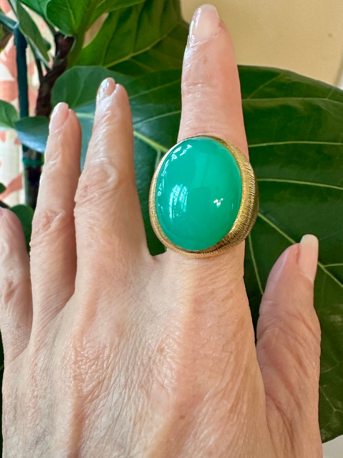 Henry Dunay Chrysoprase Brush Gold Ring 18k
