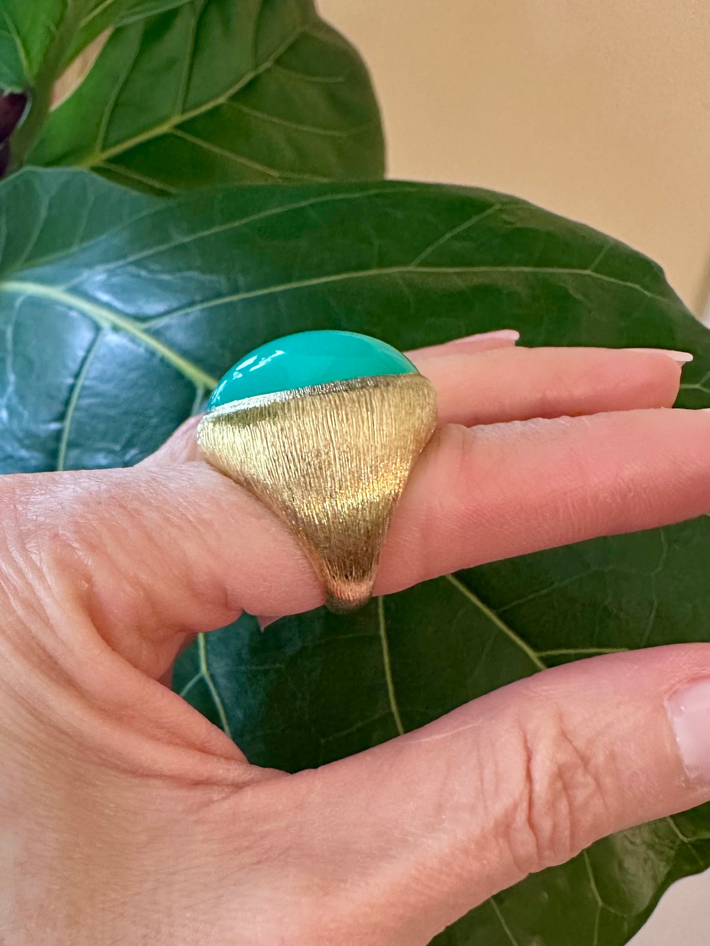 Henry Dunay Chrysoprase Brush Gold Ring 18k