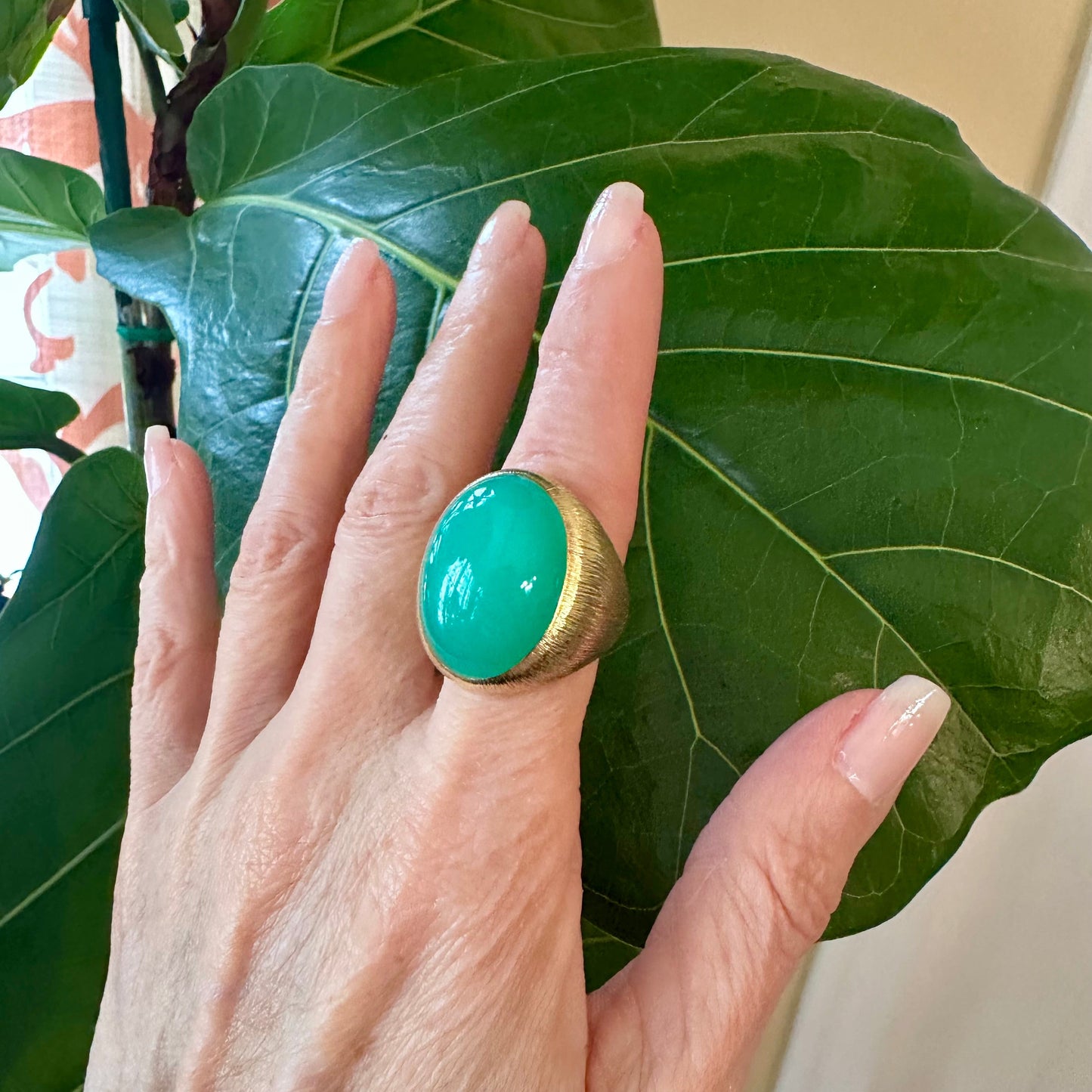 Henry Dunay Chrysoprase Brush Gold Ring 18k