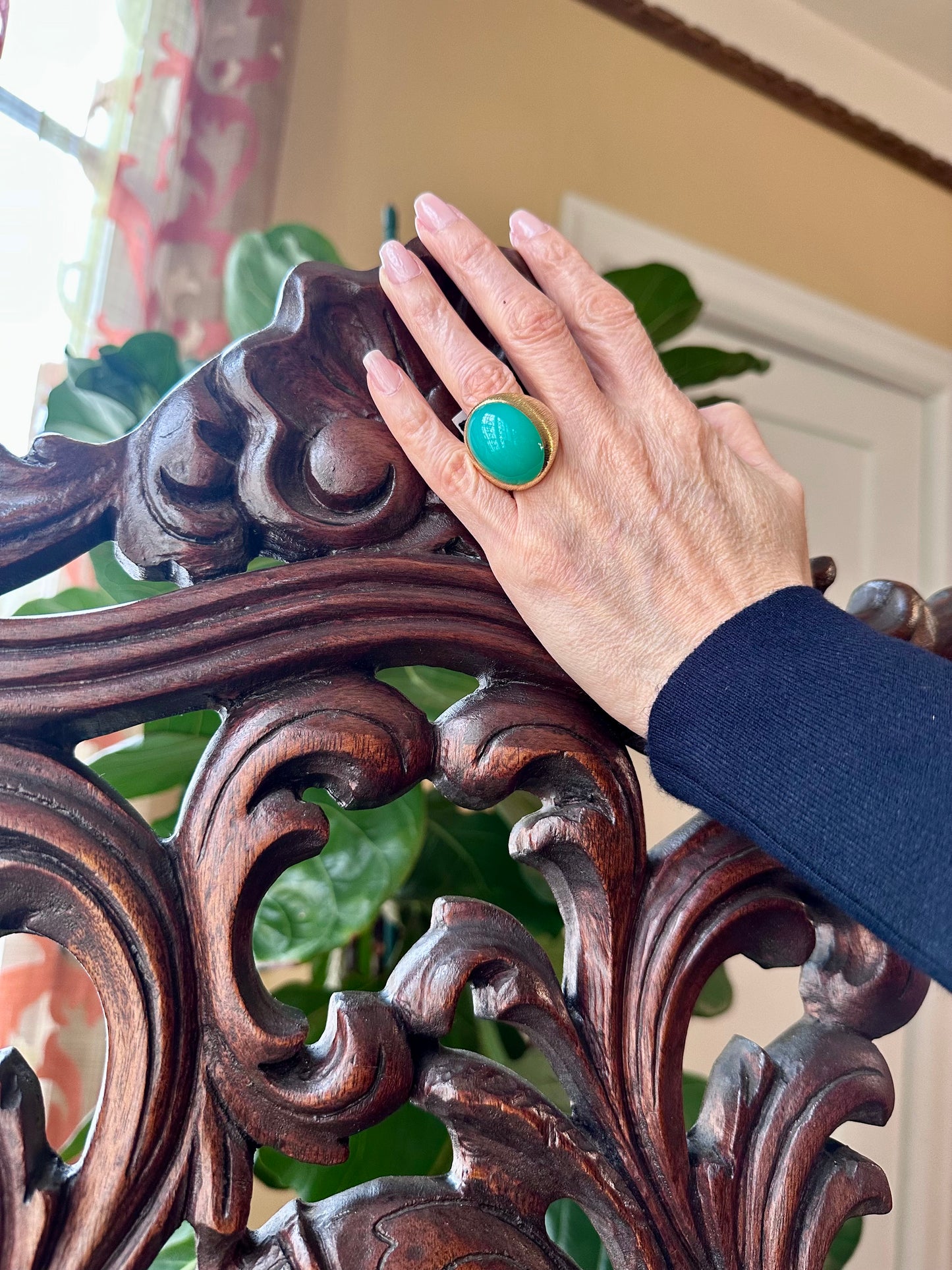 Henry Dunay Chrysoprase Brush Gold Ring 18k