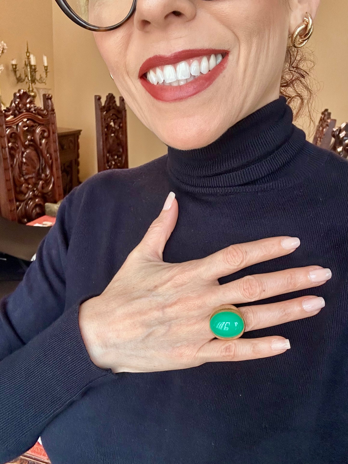 Henry Dunay Chrysoprase Brush Gold Ring 18k
