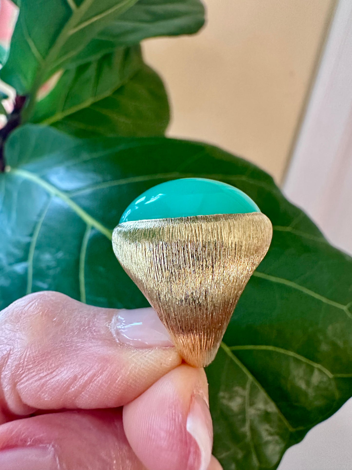 Henry Dunay Chrysoprase Brush Gold Ring 18k