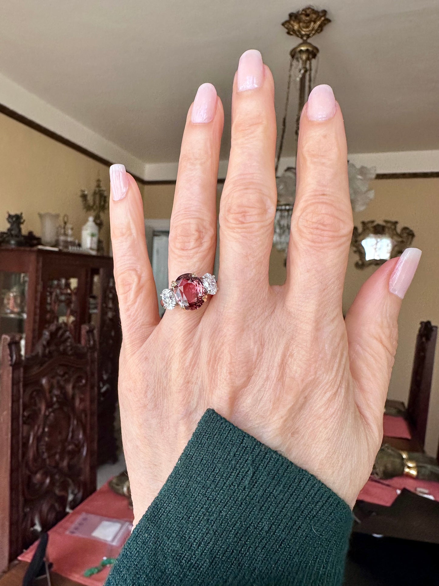 GIA Certified Brownish Pinkish Orange Sapphire & Diamond Ring