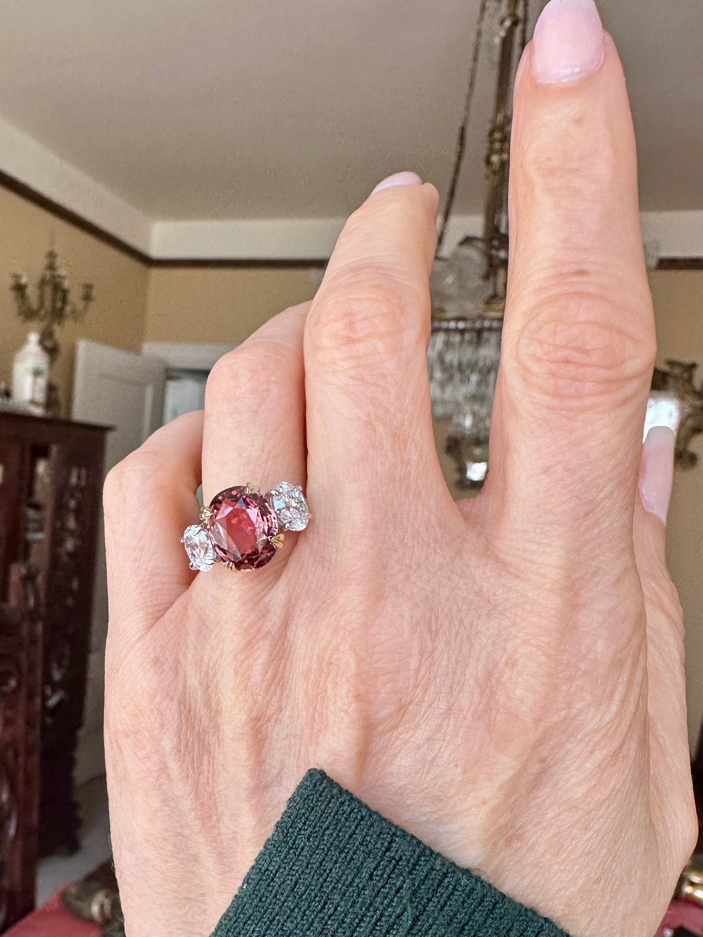 GIA Certified Brownish Pinkish Orange Sapphire & Diamond Ring