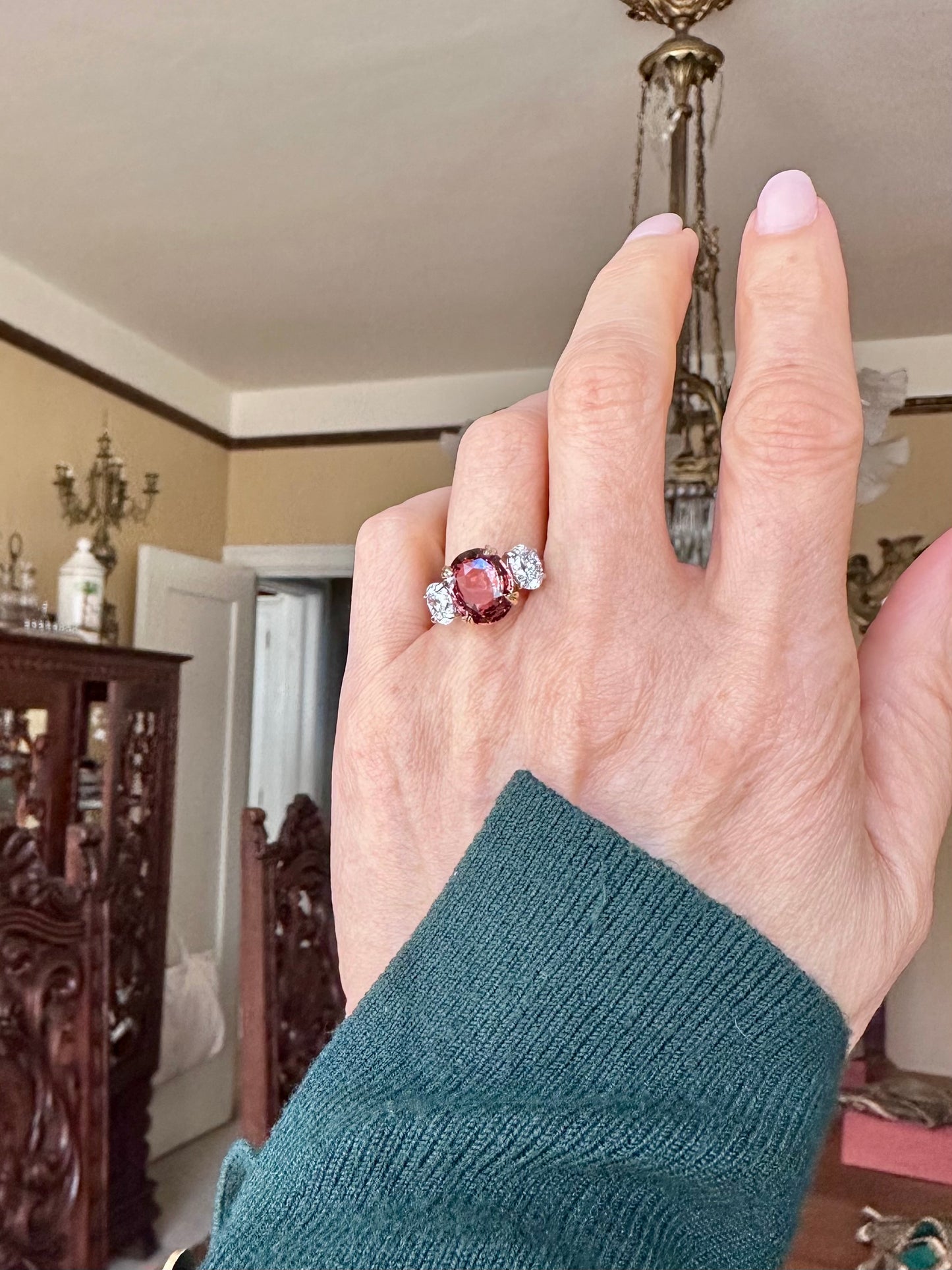 GIA Certified Brownish Pinkish Orange Sapphire & Diamond Ring