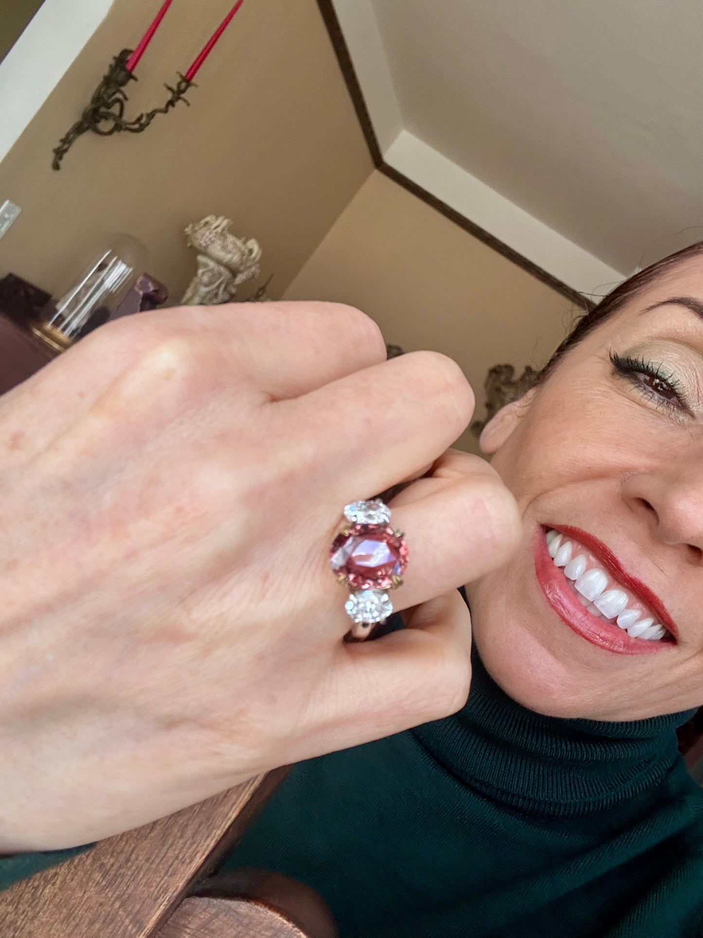 GIA Certified Brownish Pinkish Orange Sapphire & Diamond Ring
