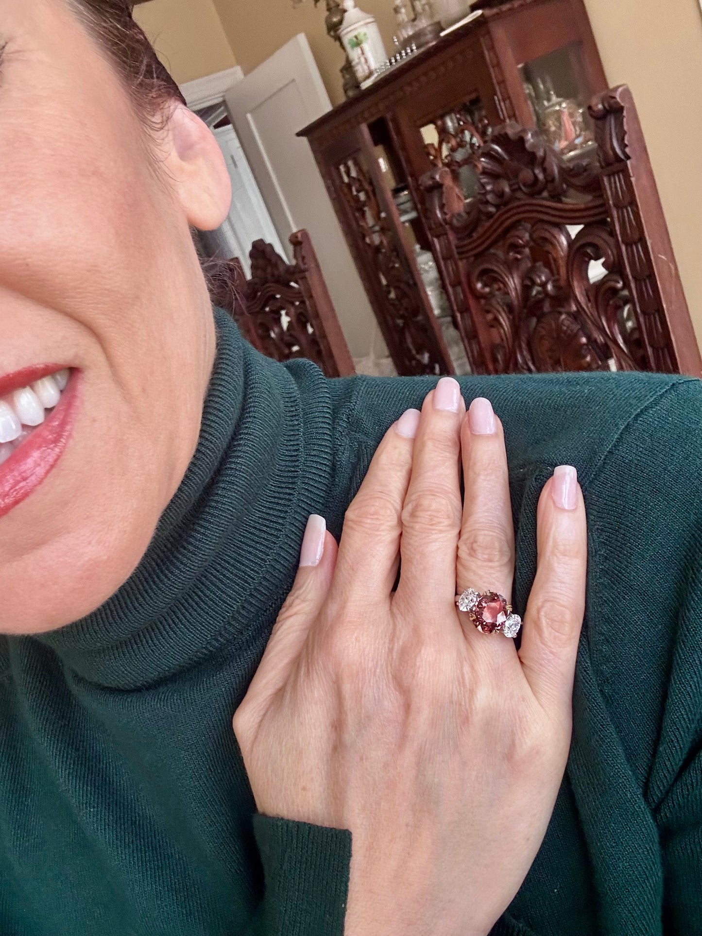 GIA Certified Brownish Pinkish Orange Sapphire & Diamond Ring