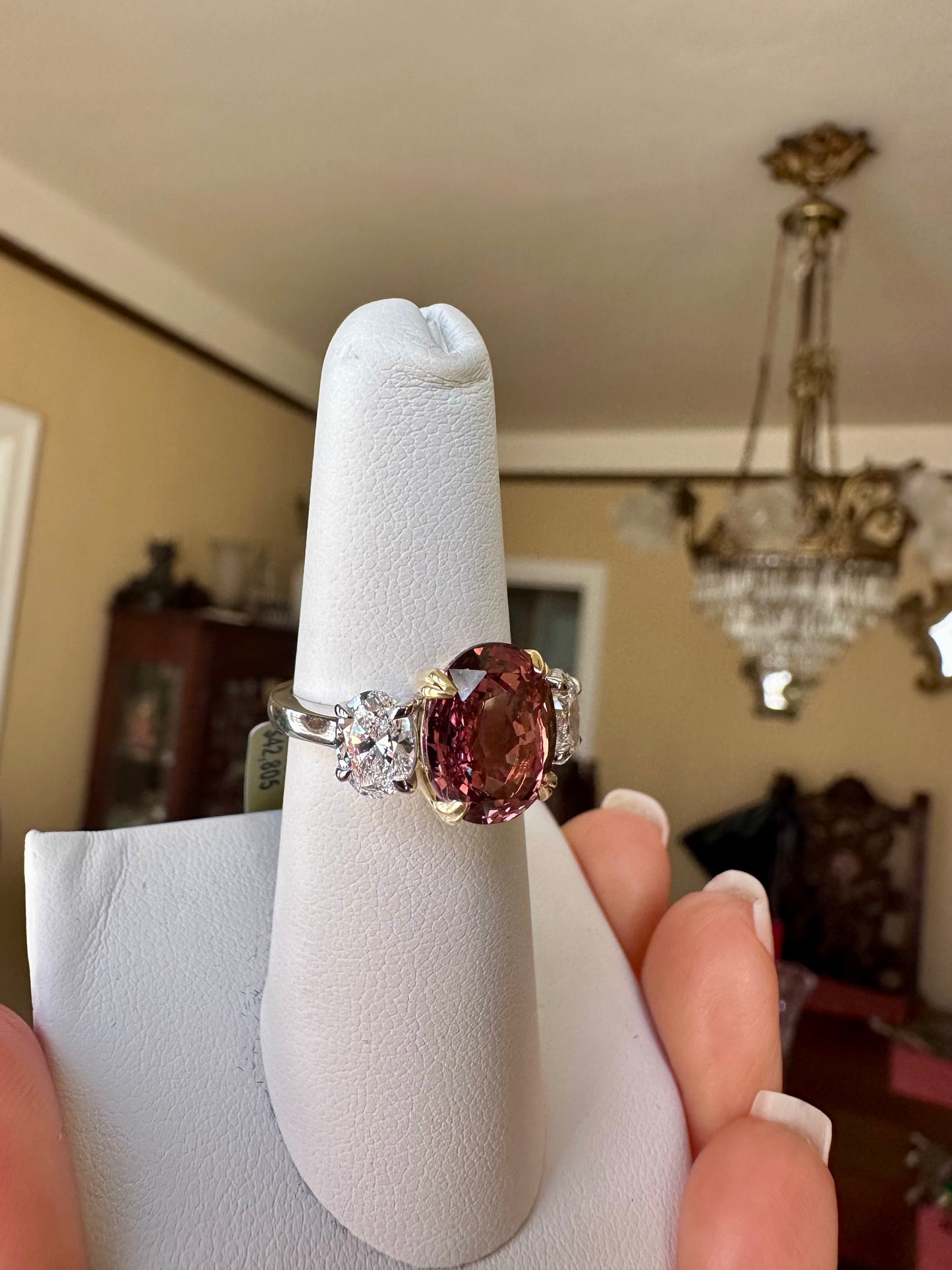 GIA Certified Brownish Pinkish Orange Sapphire & Diamond Ring