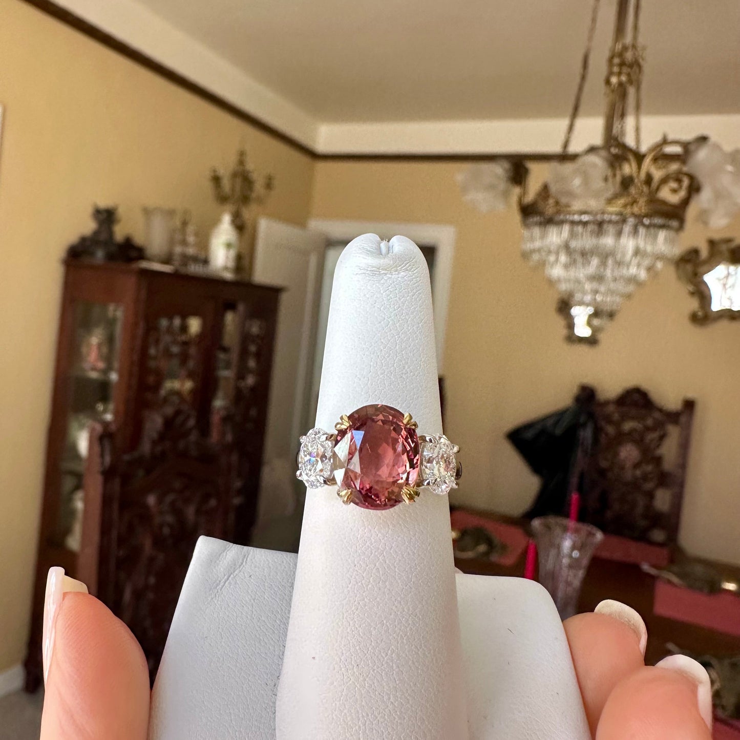 GIA Certified Brownish Pinkish Orange Sapphire & Diamond Ring