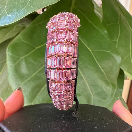 Natural Heated Sapphire & Diamond Gradient Cuff Bracelet | 71.13ct | ~1ct | 18k Rose Gold | 52.1g