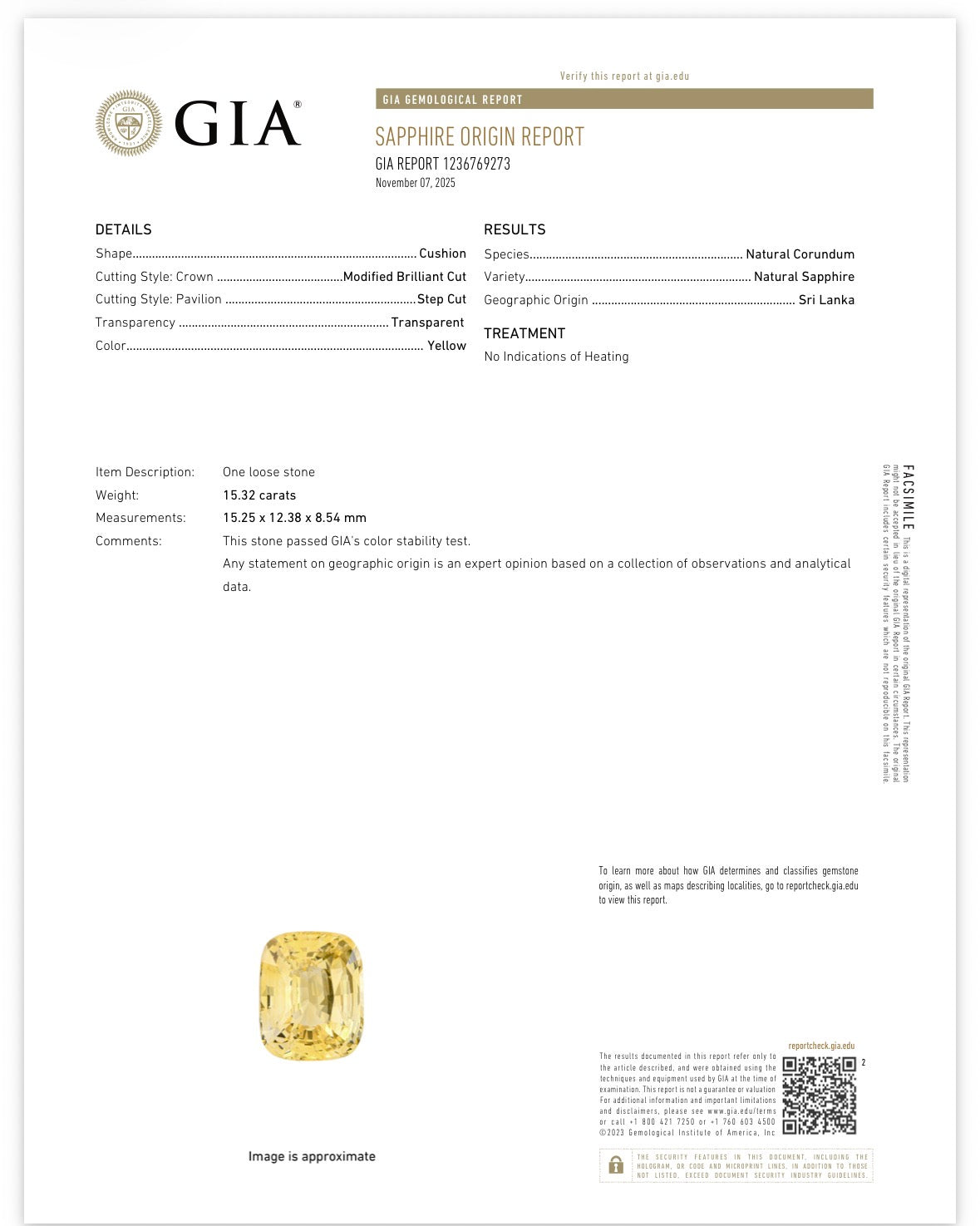 GIA Certified Sri Lanka Yellow Sapphire Ring | 15.32ct Cushion Cut | 18k Yellow Gold Bezel | 10.95g | Size 7