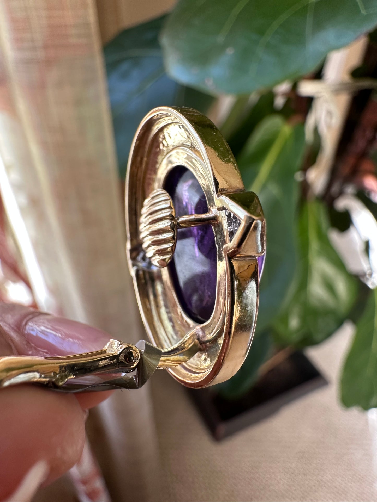 David Webb Estate Cabochon Amethyst, Diamond & Green Enamel Earrings 18k