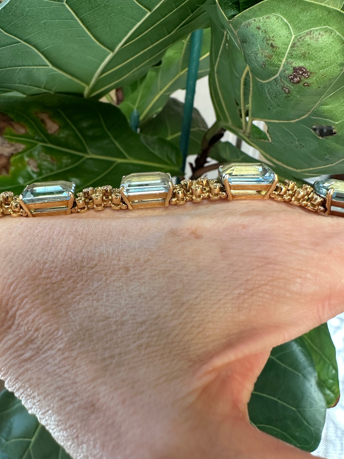 Vintage Aquamarine Diamond Bracelet 18k Yellow Gold