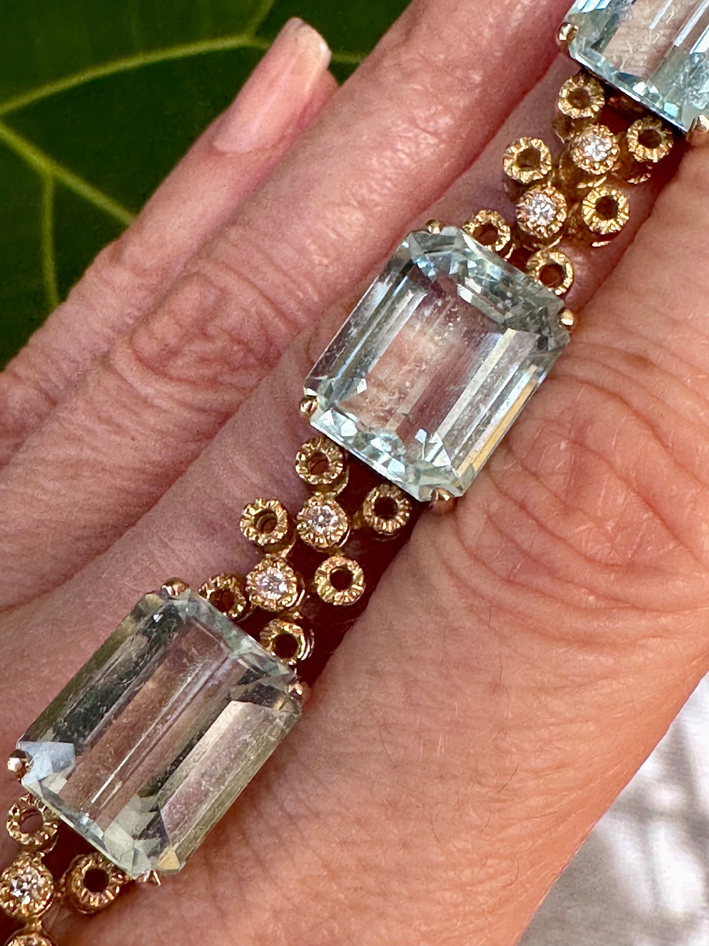 Vintage Aquamarine Diamond Bracelet 18k Yellow Gold