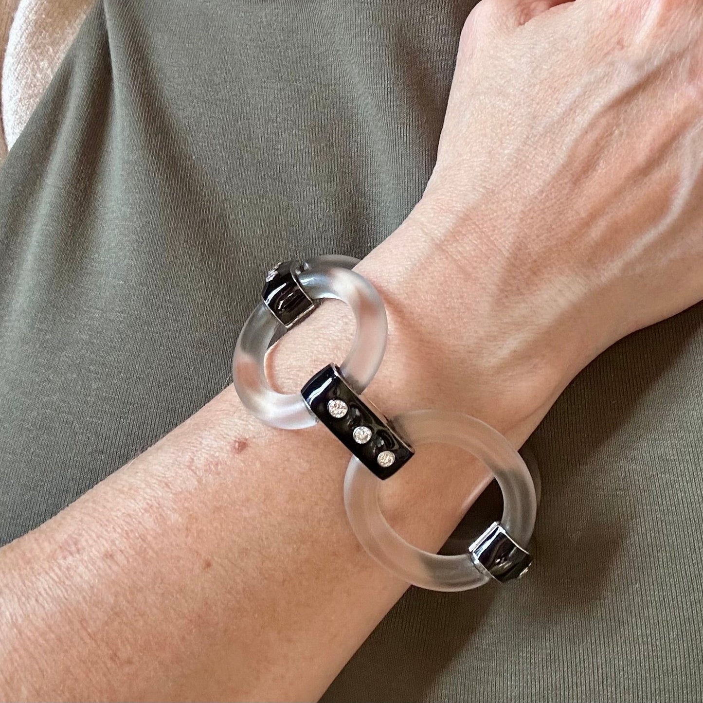 Crystal, Diamond & Black Enamel Bracelet Platinum