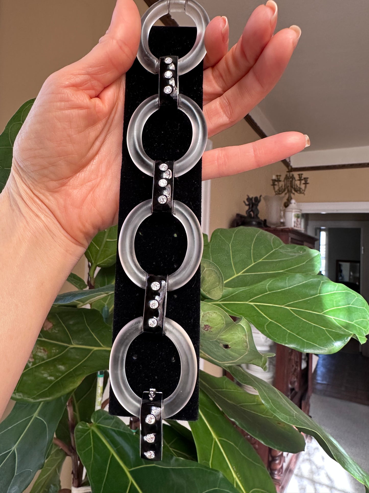 Crystal, Diamond & Black Enamel Bracelet Platinum