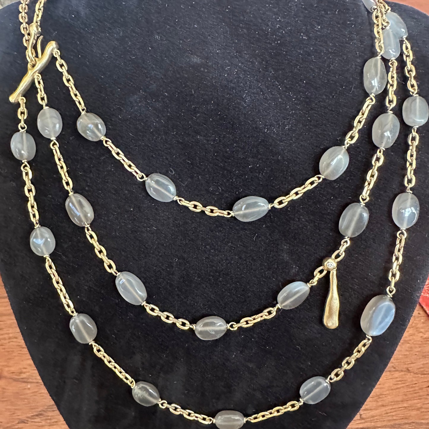 H Stern Three Strand Moonstone, Topaz & Diamond Collar Necklace 18k