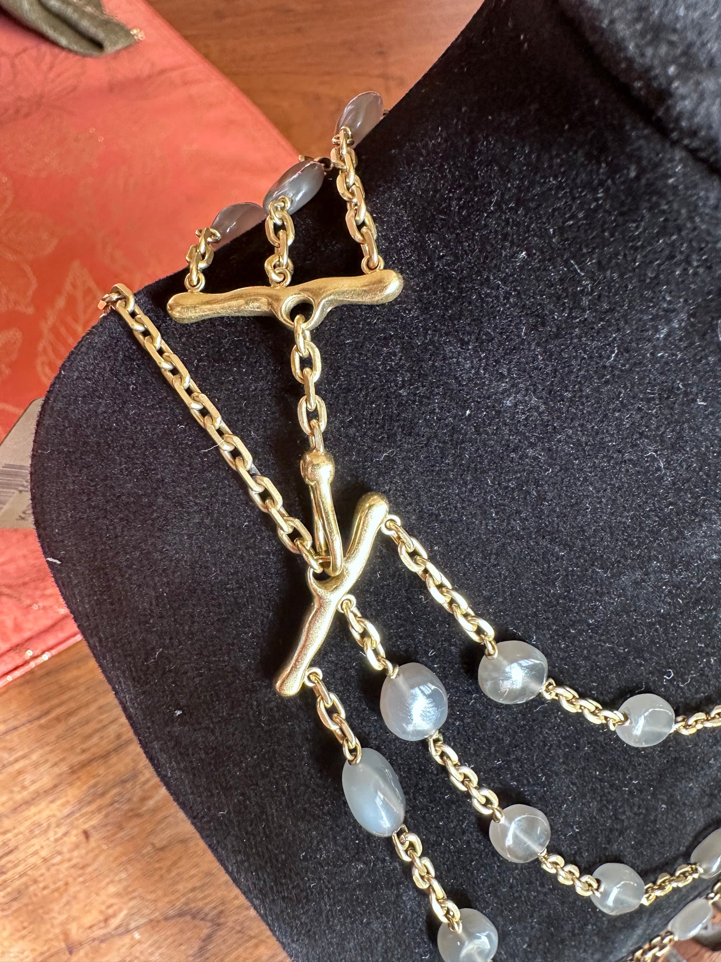 H Stern Three Strand Moonstone, Topaz & Diamond Collar Necklace 18k