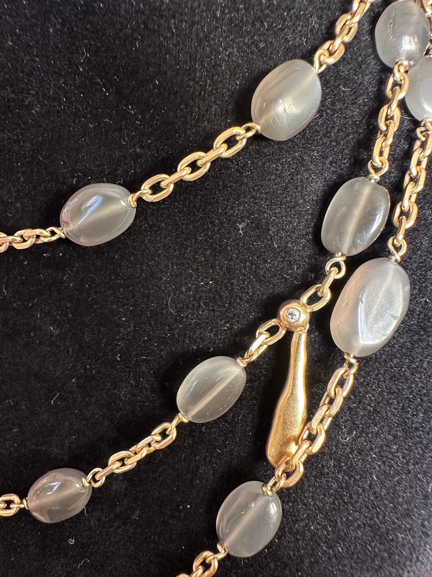 H Stern Three Strand Moonstone, Topaz & Diamond Collar Necklace 18k