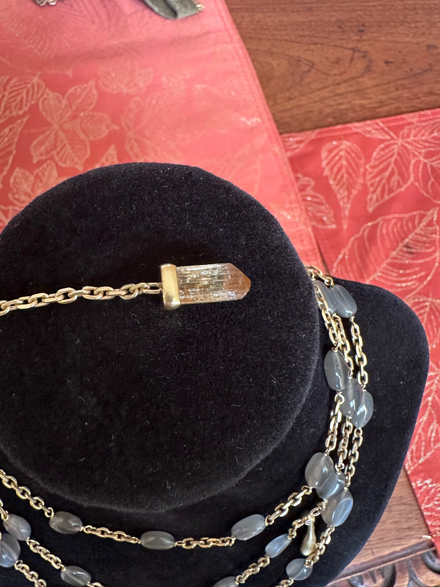 H Stern Three Strand Moonstone, Topaz & Diamond Collar Necklace 18k