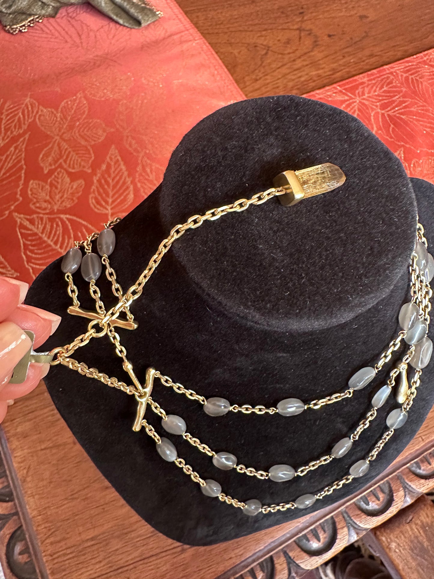 H Stern Three Strand Moonstone, Topaz & Diamond Collar Necklace 18k