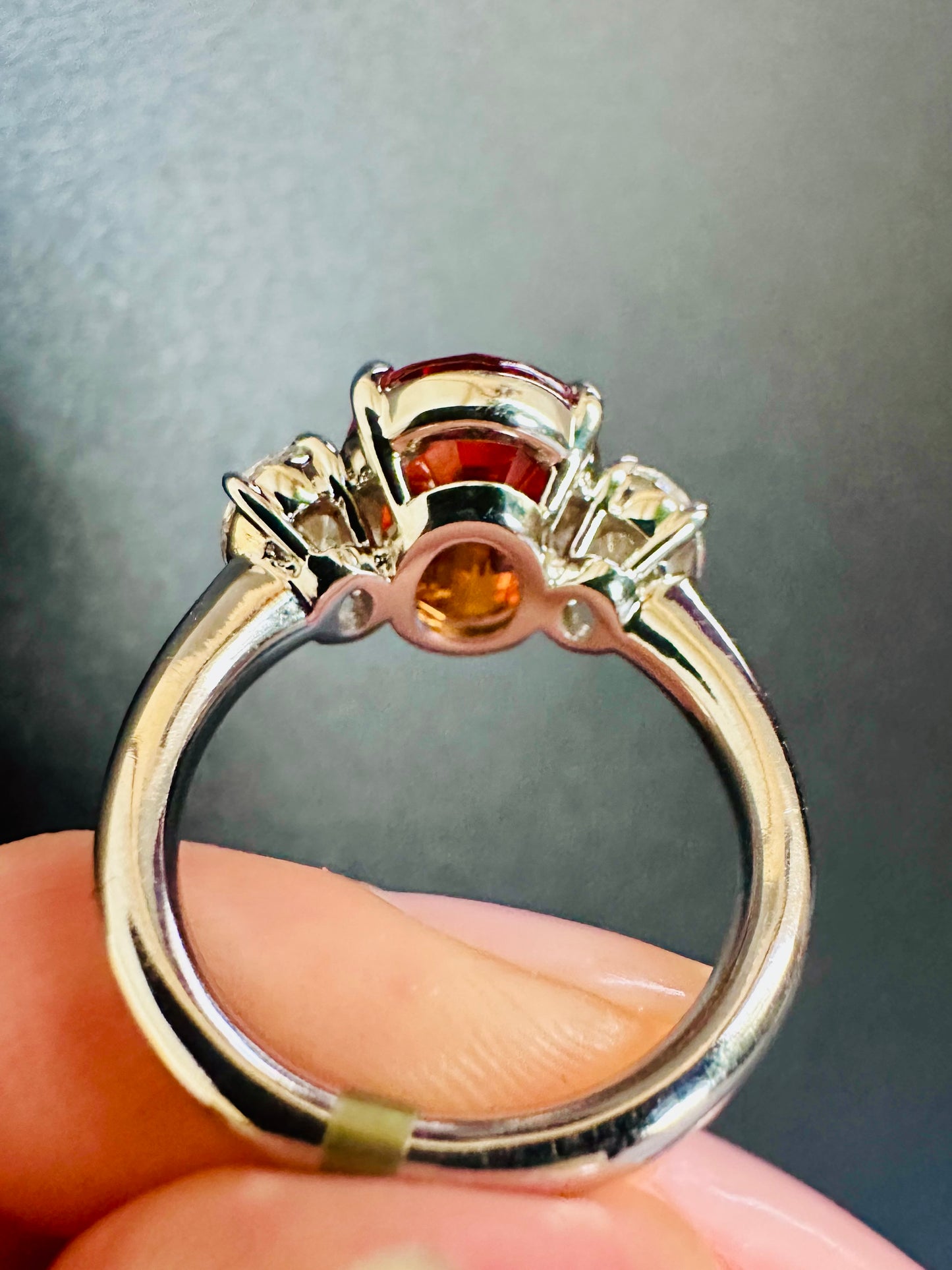 Mandarin Garnet Oval Cut & Diamond Platinum Ring