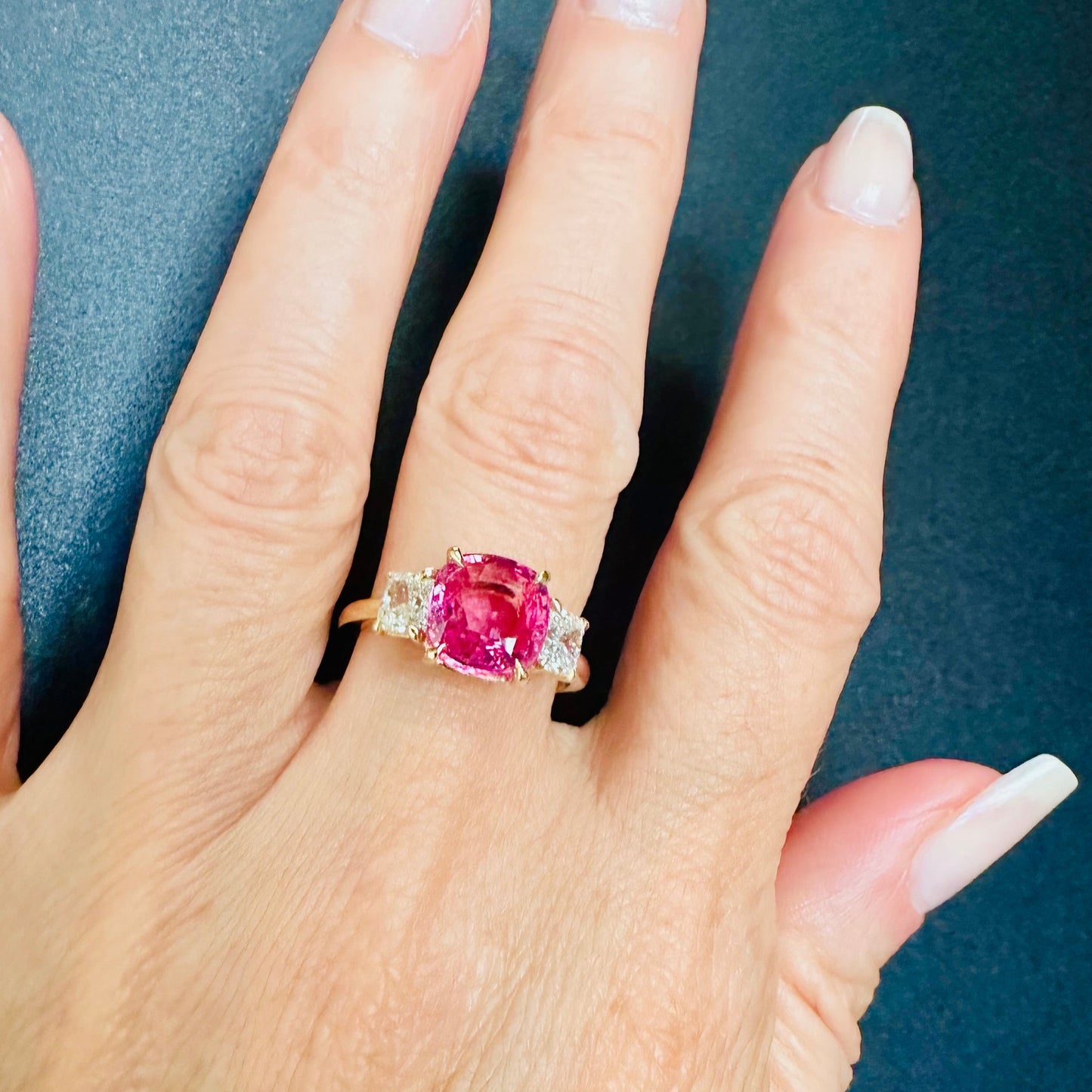 GIA Padparadscha Sapphire Cushion Cut & Diamond Ring 18k