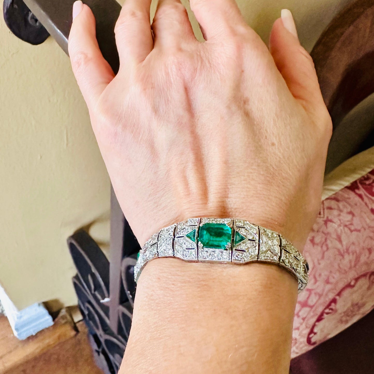 GIA Zambian Emerald & Diamond Platinum Bracelet
