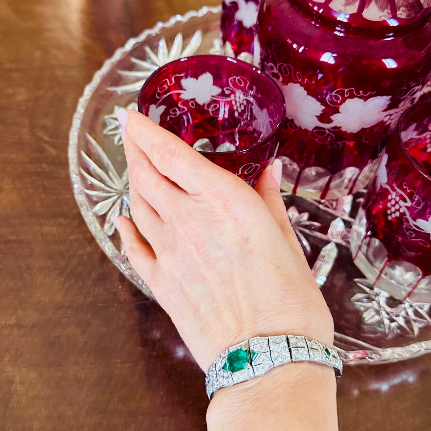 GIA Zambian Emerald & Diamond Platinum Bracelet