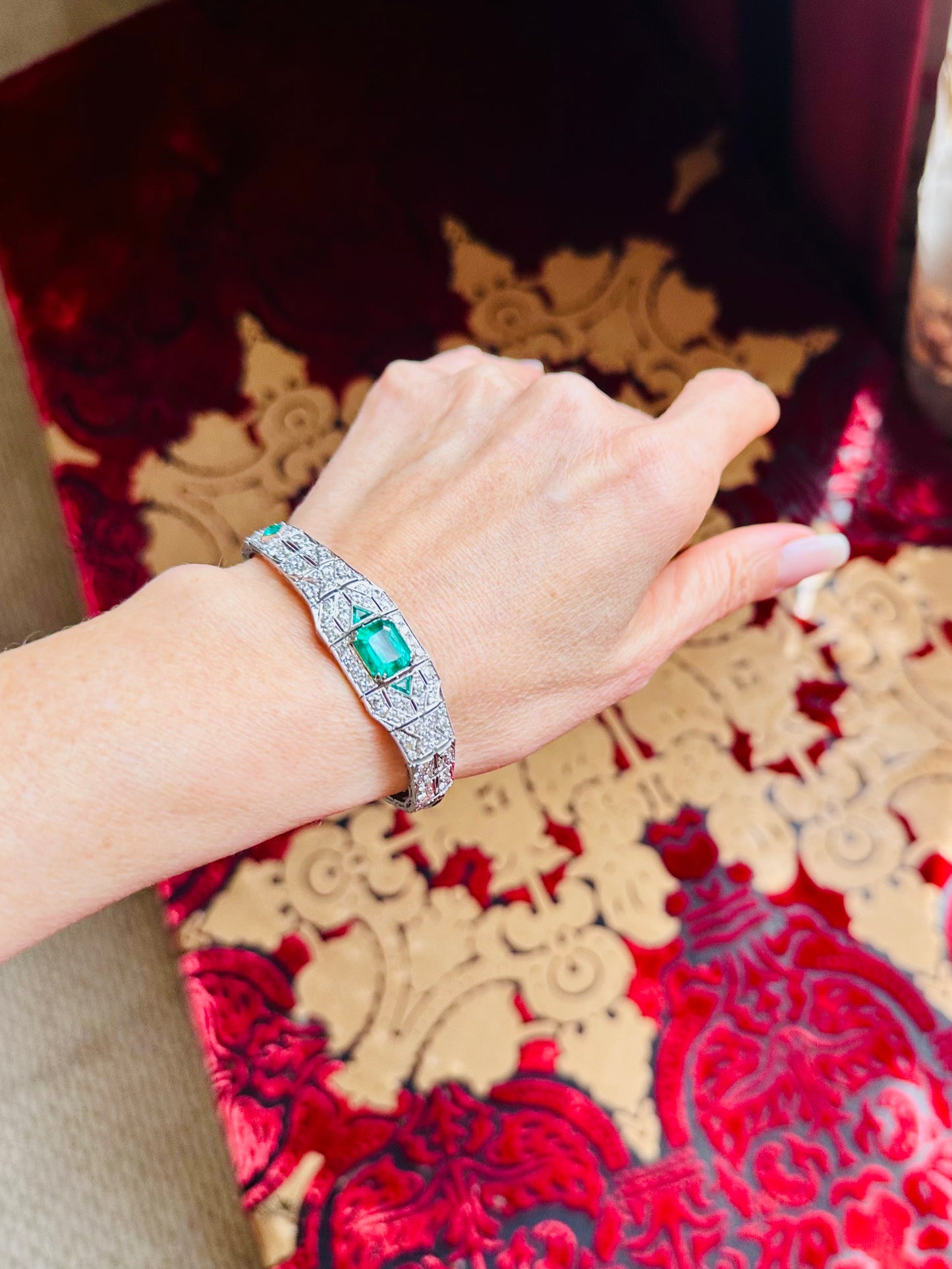 GIA Zambian Emerald & Diamond Platinum Bracelet