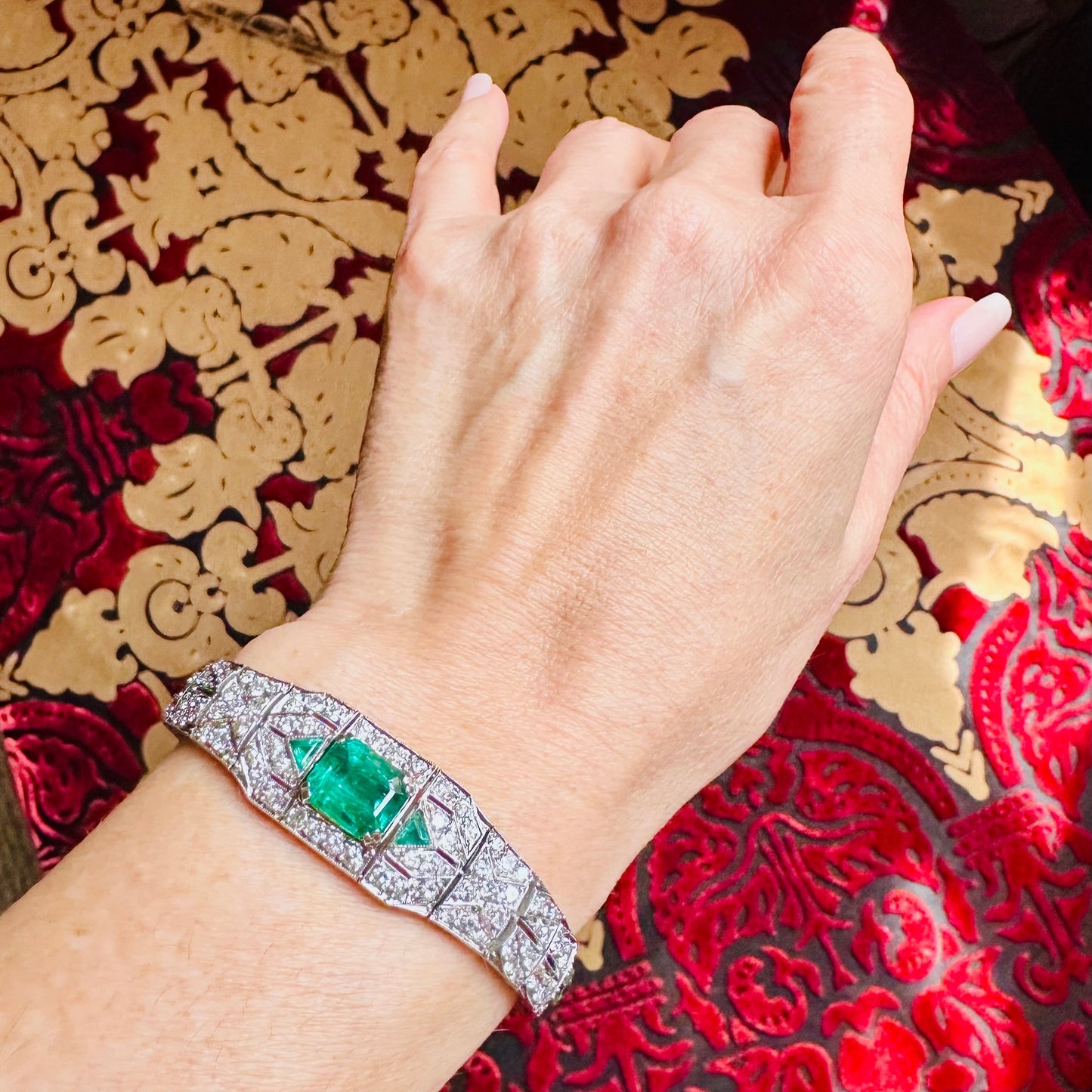GIA Zambian Emerald & Diamond Platinum Bracelet